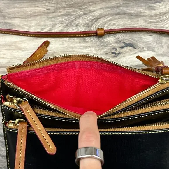 Dooney & Bourke Triple Zip Crossbody Bag Purse Black Leather - Picture 9 of 11